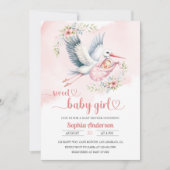 Baby Meisje Douche met Stork Illustratie – Elegant Kaart (Voorkant)