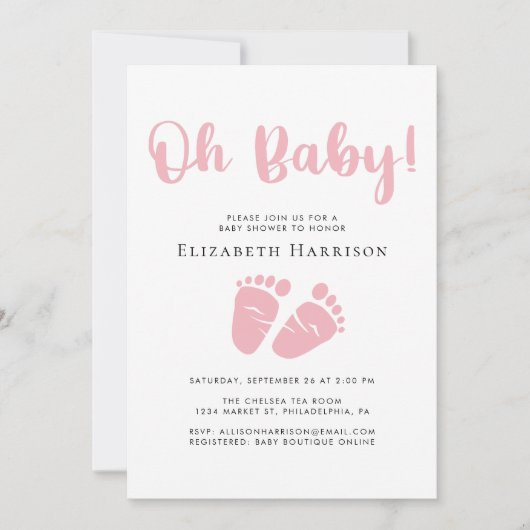 Baby Meisje Douche met Virtual Online Option Roze Kaart (Voorkant)