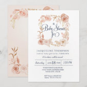 Baby Meisje Douche Navy Blush Roze Waterverf Bloem Kaart (Voorkant / Achterkant)