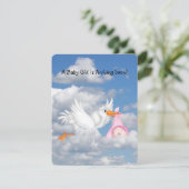 Baby Meisje Douche Ooievaar Levering Kaart (Staand voorkant)