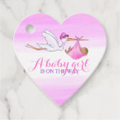 Baby meisje douche ooievaar roze waterverf dank u bedankjes labels (Voorkant)