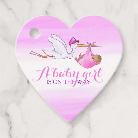 Baby meisje douche ooievaar roze waterverf dank u bedankjes labels (Voorkant)