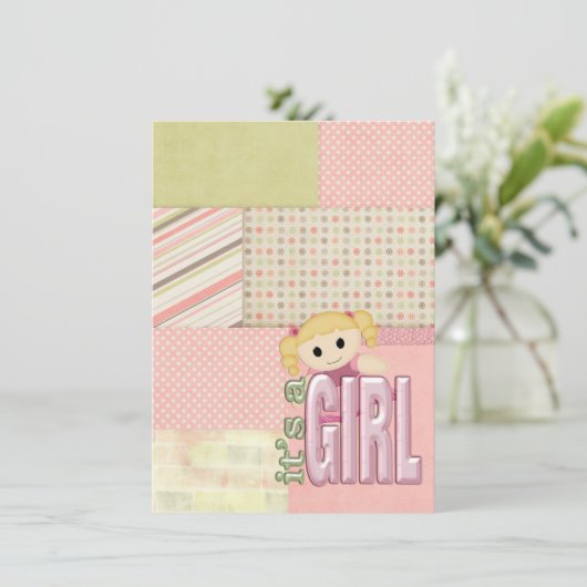 Baby Meisje Douche-pop op quilt design Kaart (Staand voorkant)