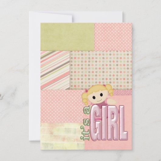 Baby Meisje Douche-pop op quilt design Kaart (Voorkant)