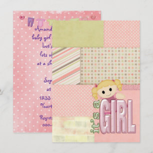 Baby Meisje Douche-pop op quilt design Kaart