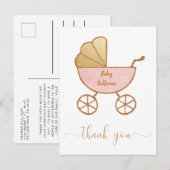 Baby Meisje Douche Retro Carriage Roze Dank u Briefkaart (Voorkant / Achterkant)