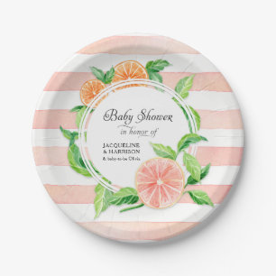 Baby Meisje Douche Roze Gestreepte Citrus Sinaasap Papieren Bordje