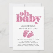 Baby Meisje Douche Roze Glitter Kaart (Voorkant)