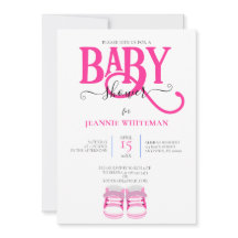 BABY MEISJE DOUCHE, ROZE LAARZEN, ROZE TYPOGRAFIE