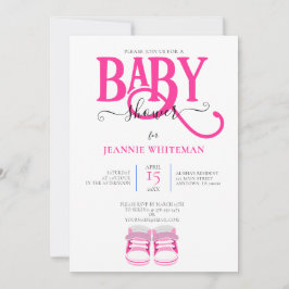 BABY MEISJE DOUCHE, ROZE LAARZEN, ROZE TYPOGRAFIE KAART