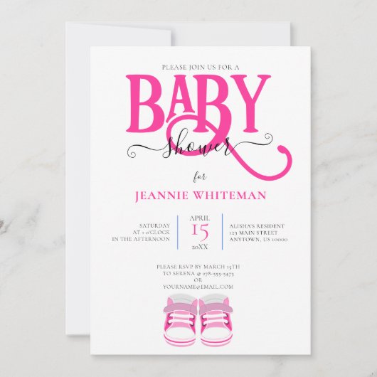 BABY MEISJE DOUCHE, ROZE LAARZEN, ROZE TYPOGRAFIE KAART (Voorkant)