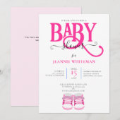 BABY MEISJE DOUCHE, ROZE LAARZEN, ROZE TYPOGRAFIE KAART (Voorkant / Achterkant)