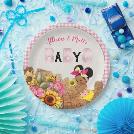 Baby Meisje Douche Roze Zonnebloem Baby Q Barbeque Papieren Bordje (Feest)