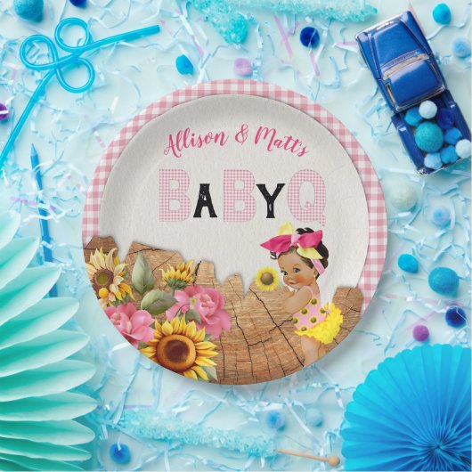 Baby Meisje Douche Roze Zonnebloem Baby Q Barbeque Papieren Bordje (Feest)