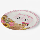 Baby Meisje Douche Roze Zonnebloem Baby Q Barbeque Papieren Bordje (Gekanteld)