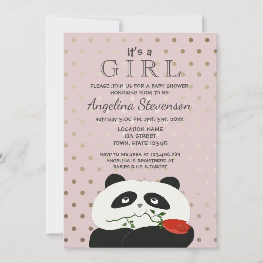 Baby Meisje Douche Schattige Roze Panda Kaart (Voorkant)