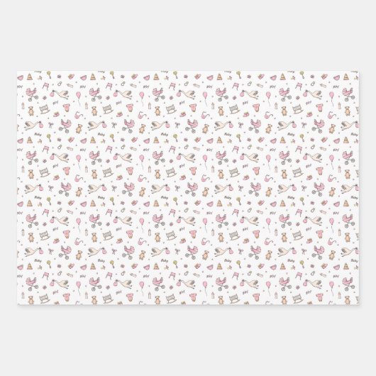 Baby Meisje Douche Stork Carriage Bottle Soother Inpakpapier Vel (Voorkant)