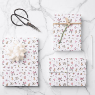 Baby Meisje Douche Stork Carriage Bottle Soother Inpakpapier Vel