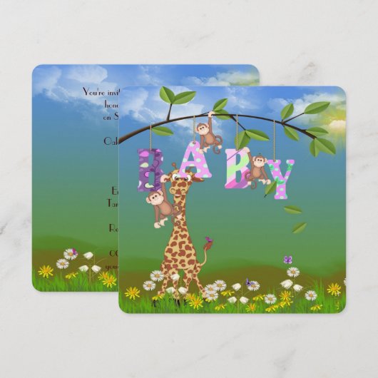 Baby meisje douche uitnodigen kaart (Voorkant / Achterkant)