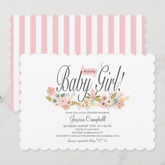 Baby meisje, Douche uitnodiging (Voorkant / Achterkant)