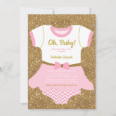 Baby meisje Douche uitnodiging, pyjama, romper Kaart (Voorkant)