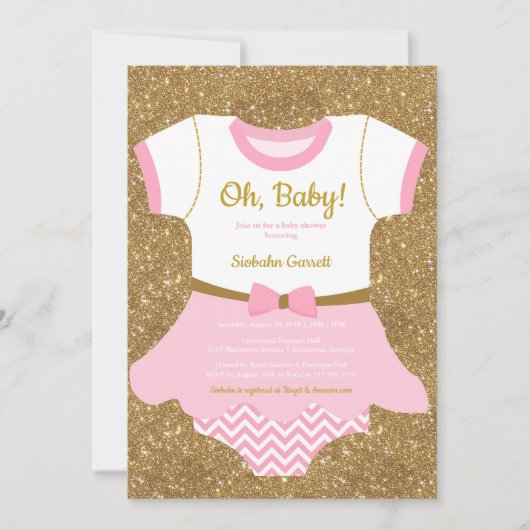 Baby meisje Douche uitnodiging, pyjama, romper Kaart (Voorkant)
