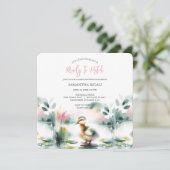 Baby Meisje Douche Uitnodigingen Roze Waterverf Du (Staand voorkant)