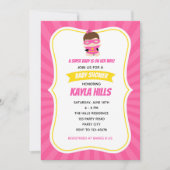 Baby Meisje Douche Uitnodigingen (Superheld) Roze (Voorkant)