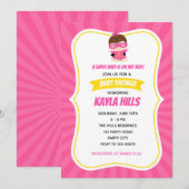 Baby Meisje Douche Uitnodigingen (Superheld) Roze (Voorkant / Achterkant)