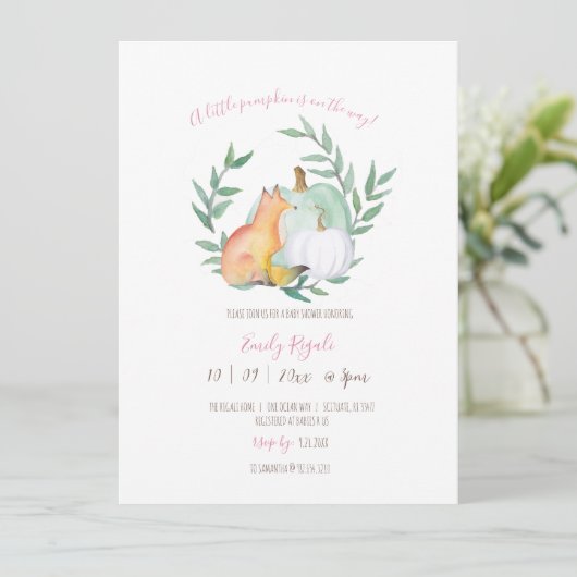 Baby Meisje Douche Uitnodigingen Waterverf Fox (Staand voorkant)