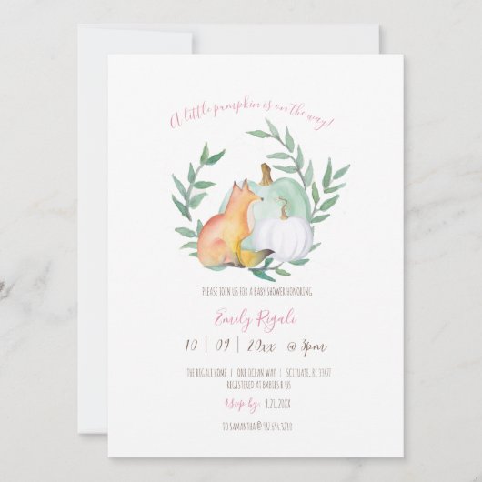 Baby Meisje Douche Uitnodigingen Waterverf Fox (Voorkant)