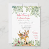 Baby Meisje Douche Woodland Bos Grijs Herten Bloem Kaart (Voorkant)