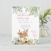 Baby Meisje Douche Woodland Bos Grijs Herten Bloem Kaart (Staand voorkant)