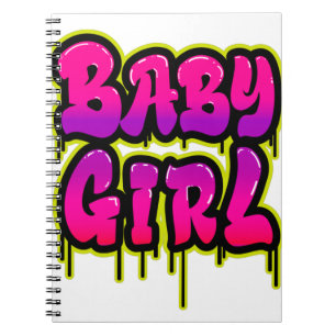 Baby Meisje Druppelend Woord Kunst Spuitverf Roze  Notitieboek