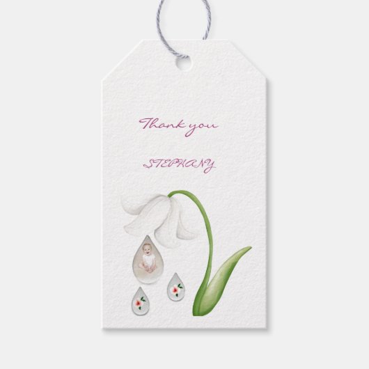 Baby meisje druppels ontwerp cadeaulabel (Voorkant)