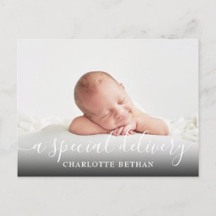 Baby Meisje Een Speciale Levering Script Roze Gebo Aankondigingskaart