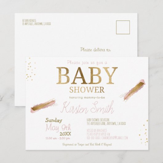 Baby Meisje Eenvoudig Baby shower Uitnodiging Brie (Voorkant / Achterkant)