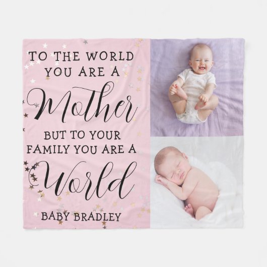 Baby meisje Eerste jaar Foto Collage Keepsake roze Fleece Deken (Voorkant (Horizontaal))