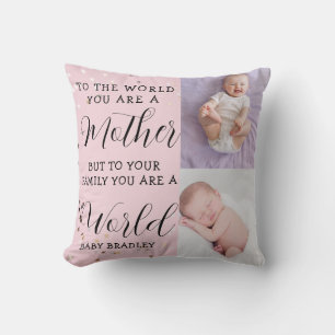 Baby meisje Eerste jaar Foto Collage Keepsake roze Kussen