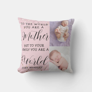 Baby meisje Eerste jaar Foto Collage Keepsake roze Kussen