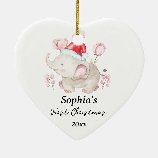 Baby Meisje Eerste Kerst Olifant Custom Name Keramisch Ornament (Achterkant)
