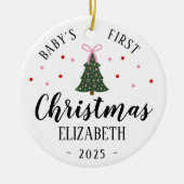 Baby meisje eerste kerst ornament roze & groen (Voorkant)