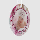 Baby Meisje Eerste Kerst Roze Bokeh Twee foto's Ornament (voorkant)