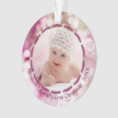 Baby Meisje Eerste Kerst Roze Bokeh Twee foto's Ornament (voorkant)