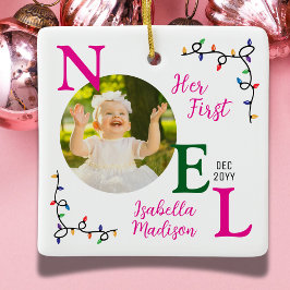 Baby Meisje Eerste Kerst Roze Eerste Noel Foto Keramisch Ornament