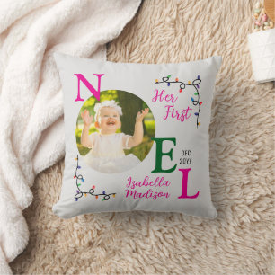 Baby Meisje Eerste Kerst Roze Eerste Noel Foto Kussen