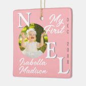 Baby Meisje Eerste Kerst Roze Noel Foto Keepsake Keramisch Ornament (Links)