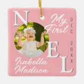 Baby Meisje Eerste Kerst Roze Noel Foto Keepsake Keramisch Ornament (Voorkant)