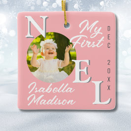 Baby Meisje Eerste Kerst Roze Noel Foto Keepsake Keramisch Ornament
