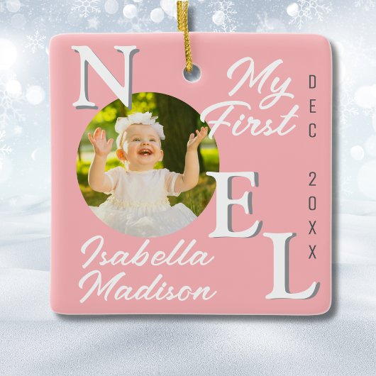 Baby Meisje Eerste Kerst Roze Noel Foto Keepsake Keramisch Ornament